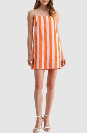 All in Favor Striped Spaghetti Strap Shift Minidress in Pink Orange at Nordstrom, Size X-Small