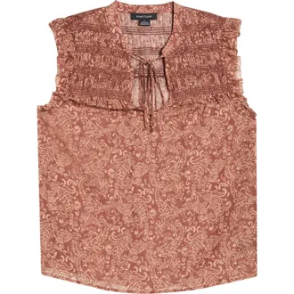 Sanctuary Free Feeling Smocked Sleeveless Top in Mosaic Clay Ivory at Nordstrom, Size Xx-Small P