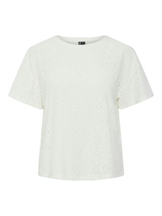 Pieces Kurzarmshirt PIECES PCABBY SS BROD ANG TEE NOOS BC, Damen, Gr. M (38), weiss (cloud dancer), Jersey, Obermaterial: 95% Polyester, 5% Elasthan, unifarb