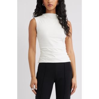 Open Edit Mock Neck Ruched Tank in Ivory at Nordstrom, Size Xx-Small