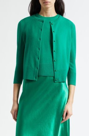 Vince Wool Blend Crewneck Cardigan in Emerald at Nordstrom, Size Xx-Small