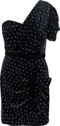Self Portrait Black Velvet Diamant&eacute; One Shoulder Mini Dress Size S