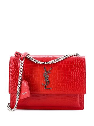 Saint Laurent Sunset Crocodile Embossed Leather Medium crossbody bag - Rood