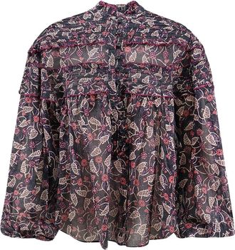 Isabel Marant Shirt met rucheskraag - Dames - Overhemden - Veelkleurig - M - Katoen - Overhemden