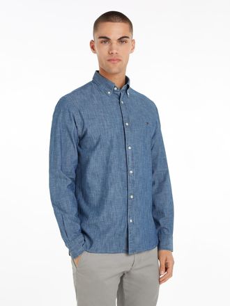 Tommy Hilfiger Langarmhemd TOMMY HILFIGER CHAMBRAY SOLID Regular Fit SHIRT, Herren, Gr. S, N-Gr, lila (indigo), Web, Obermaterial: 100% Baumwolle, Hemden Langarmhemd