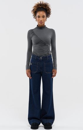 Benu Dames Donkerblauwe Wide Leg Jeans