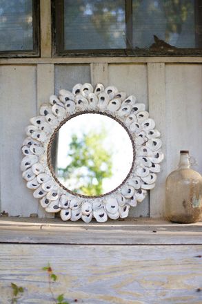Kalalou Large Round Oyster Shell Mirror