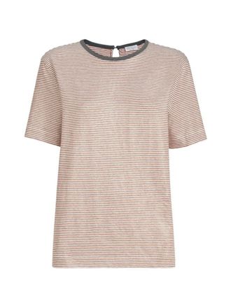 Brunello Cucinelli Orange Stripes Round Neck T-Shirt