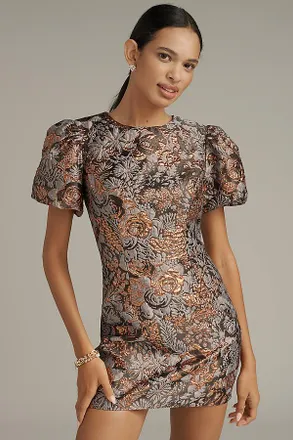 Dress The Population Elsie Puff-Sleeve Jacquard Mini Dress