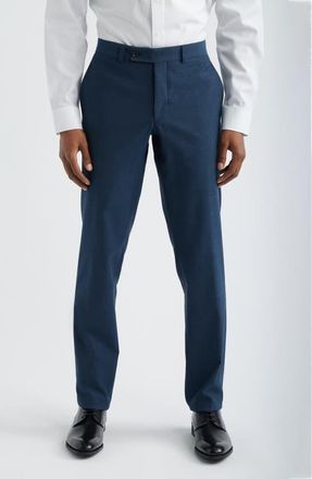 Jack Victor Piero Flat Front Stretch Cotton & Wool Dress Pants in Medium Blue at Nordstrom, Size 40