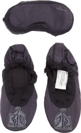 Lanvin black 100% silk satin logo embroidery sleeping flats mask set EU37