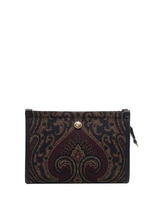 Etro brown paisley jacquard pouch