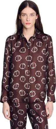 Sandro Floral print silk shirt in Brown at Nordstrom, Size X-Large