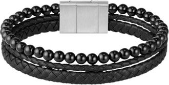 BOSS Cuff with braided black leather and beads