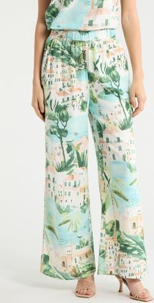 Sugarlips Piti Town Snipy High Waist Wide Leg Pants in Aqua-Multi at Nordstrom, Size X-Small