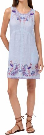 Johnny Was Cleolia Chevron Tank Dress In Blue Slub Linen
