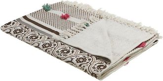 Beliani Manta De Algod&oacute;n Marr&oacute;n Beige Verde Menta Rosa 130 X 180 Cm Floral Chinsurah