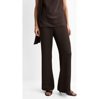 Mango Straight Leg Satin Pants in Chocolate at Nordstrom, Size Large