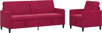 vidaXL Juego De Sof&aacute;s Con Almacenamiento 2 Uds. Rojo Vino Poli&eacute;ster Vidaxl