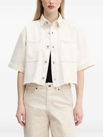 HUGO BOSS Blouse met opgestikte zakken en franje - Beige