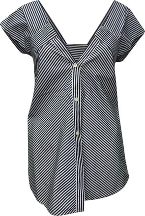 Theory Off Shoulder Striped Top in Blue Cotton