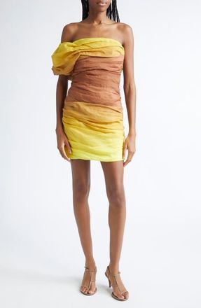 A.L.C. Kyler Ruched Strapless Cocktail Dress in Chestnut/Yellow at Nordstrom, Size 10