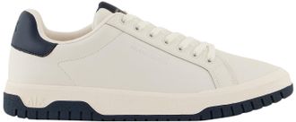 A|X Armani Exchange Mens Duck, Leather, Back Logo Sneaker, Off White Navy, 11.5 UK