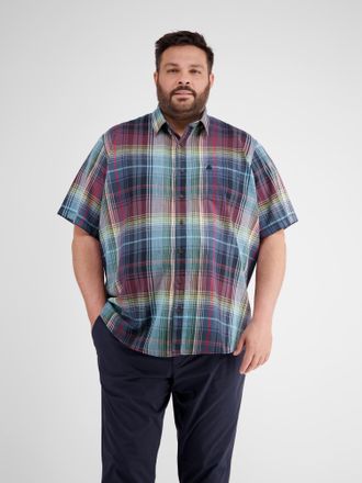 Lerros Kurzarmhemd LERROS LERROS Sommerliches Karohemd in &Uuml;bergr&ouml;ssen, Herren, Gr. 4XL, extraweit, earth rot, 71% Baumwolle, 29% Leinen, Hemden Kurzarmhemd