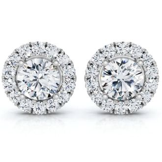 Pompeii3 2 1/2Ct Diamond Halo Studs 14k Gold Lab Grown Womens Earrings