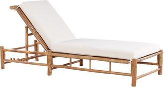 Beliani Tumbona De Madera De Bamb&uacute; Clara Blanco Crema Respaldo Ajustable Exterior Ligure