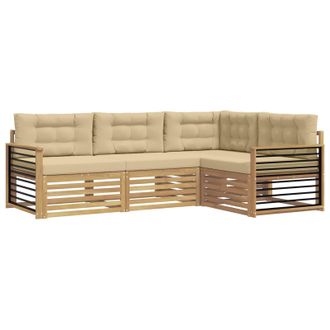 vidaXL Conjunto De Sof&aacute;s De Exterior Con Coj&iacute;n 5 Pcs Y Beige Poli&eacute;ster Vidaxl