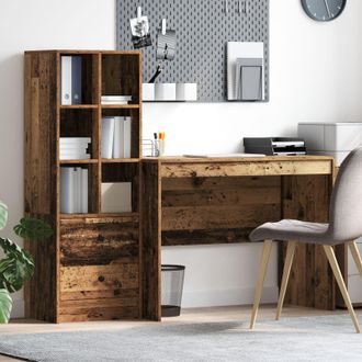 Berkfield Home Desk with Storage Old Wood Engineered Wood in Yellow