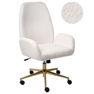 Beliani Silla De Oficina Tapizada En Boucl&eacute; Giratoria Ajuste De Altura Del Asiento Blanco Clare