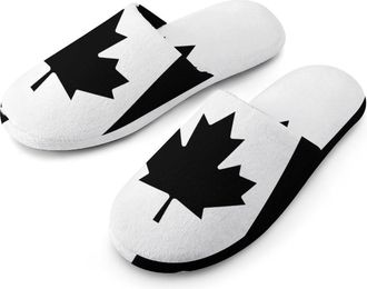 Generic Black And White Canada Canadian Flag Mens House Slippers Slip Indoor Slipper On Shoes Warm Outdoor