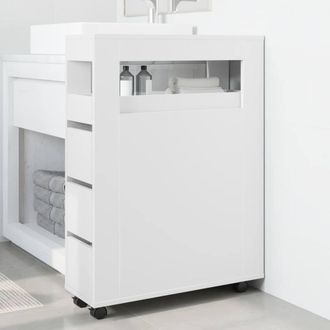 Berkfield Home Narrow Bathroom Cabinet with Wheels White Engineered Wood
