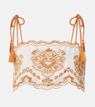 Farm Rio Embroidered cotton crop top