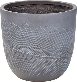 Beliani Beliani - Maceta Exterior Motivo Hoja Redonda Piedra Fibra Arcilla 42x42x40 Cm Gris Ftero