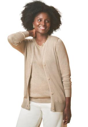 Jessica London Button Front Cashmere Cardigan in Champagne Metallic at Nordstrom, Size Small