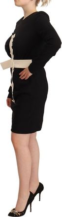 Givenchy Womens Black Wool Long Sleeves Belted Mini Sheath Dress