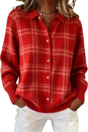 Generic Womens Plaid Print Casual Cotton Buttoned Cardigan Sweater, Plaid Knitted Cropped Cardigan Sweater 2026 (J,L)
