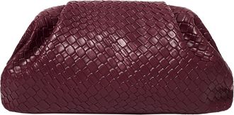 Philomena Womens Woven Evening Bag Vegan Leather Clutch Purse Dumpling Ruched Bag Party Wedding Elegant Handbags, Wine Red