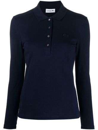 Lacoste logo-patch long-sleeve polo shirt - Blue