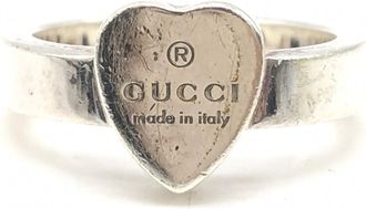 Gucci Sterling Silver Heart Trademark Ring, US Size Womens 5.5 (Pre-Owned)