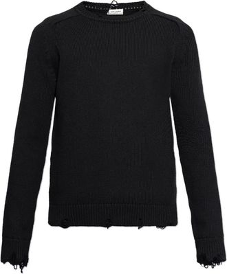 Saint Laurent Truien & Vesten, Heren, Zwart, S, Katoen, Destroyed Knit Sweater