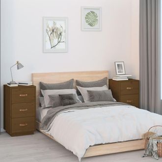 vidaXL Vidaxl - Mesitas De Noche 2 Uds Madera De Pino Marr&oacute;n Miel 40x40x75 Cm
