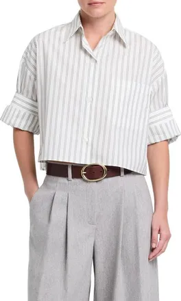 TWP Next Ex Crop Shirt in White/green at Nordstrom, Size X-Small/small