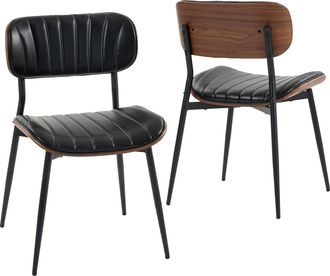 HOMCOM Set De 2 Sillas De Comedor Tapizadas De Piel Sint&eacute;tica Con Respaldo Curvo Patas De Metal 49,5x49,5x80 Cm Negro Y Marr&oacute;n