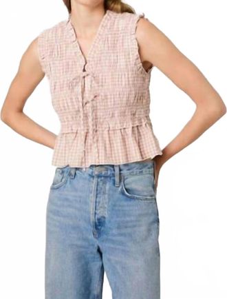 French Connection Rhodes Poplin Smocked Sleeveless Top In Petite Gingham
