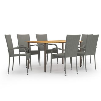 vidaXL Set De Muebles De Comedor De Jard&iacute;n 7 Piezas De Rat&aacute;n Pe Gris Vidaxl
