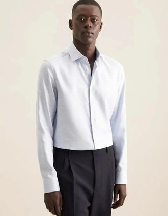 Seidensticker Seidensticker Mens Slim Fit No Iron New Kent Structured Business Shirt Light Green - Size: Regular/42